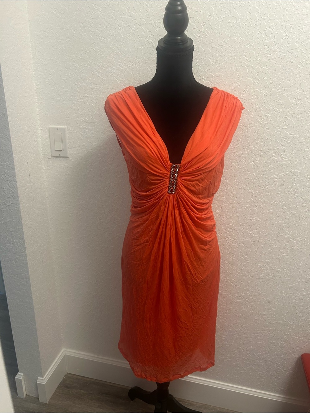 BNWT Authentic Roberto Cavalli coral Ruched V-Neck Dress size 48